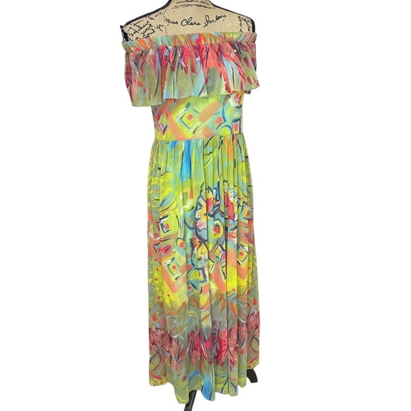 Save The Queen Off The Shoulder Maxi Dress Tulle Stretch Floral Size XS NEW - Picture 10 of 11